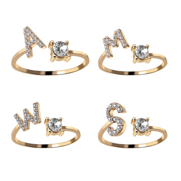 Shangjie oem anillo 26 letras anillos de circón de cobre anillos de cristal de diamantes de oro blanco